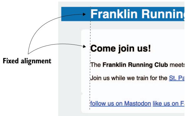 Figure 3.9 Left edge of content aligns with border box sizing.