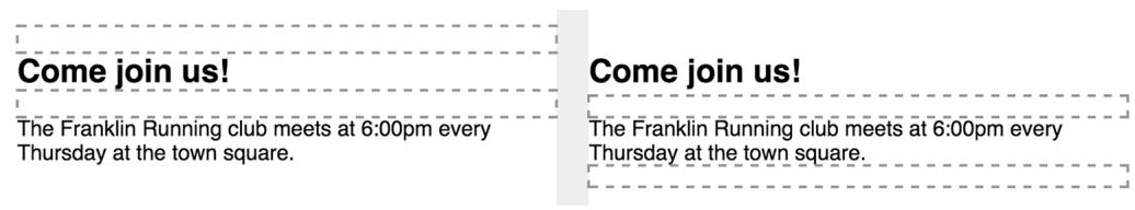 Figure 3.16 Outlined margins of the heading (left) and paragraph (right)